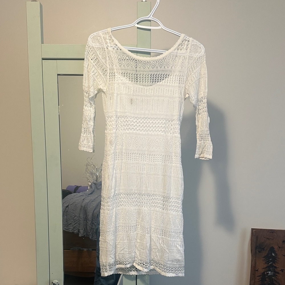Guess White Long Sleeve Lace Dress